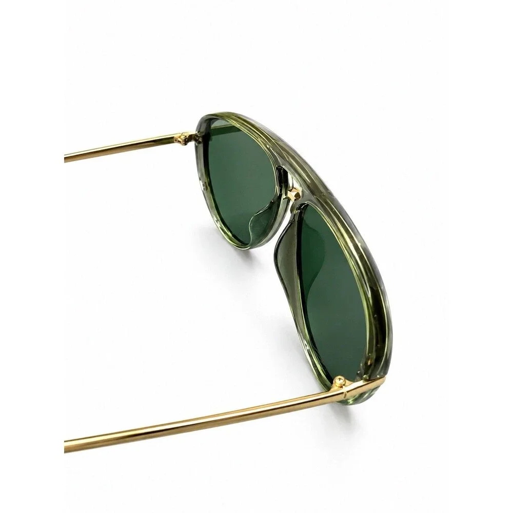 Women’s Vintage Style Green Aviator Sunglasses Gold Metal Frame Retro 70s UV400